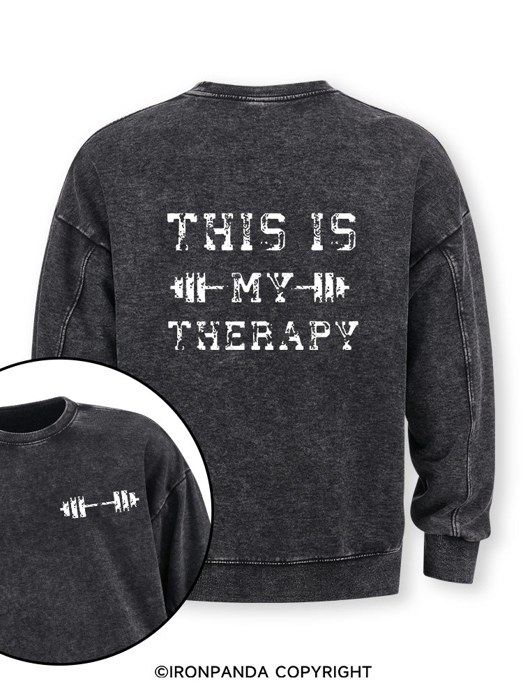 THIS IS MY THERAPY Double-Sided Printed Washed Sweatshirt