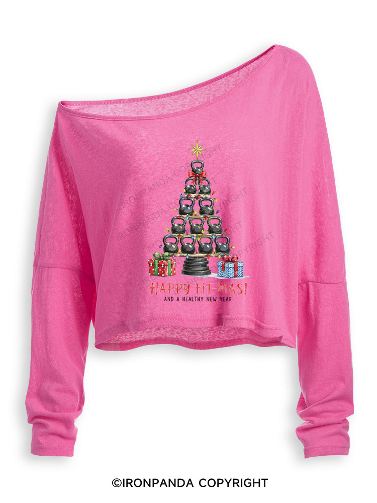 HAPPY FIT-MAS! AND A HEALTHY NEW YEAR Off Shoulder Long Sleeve Crop Top