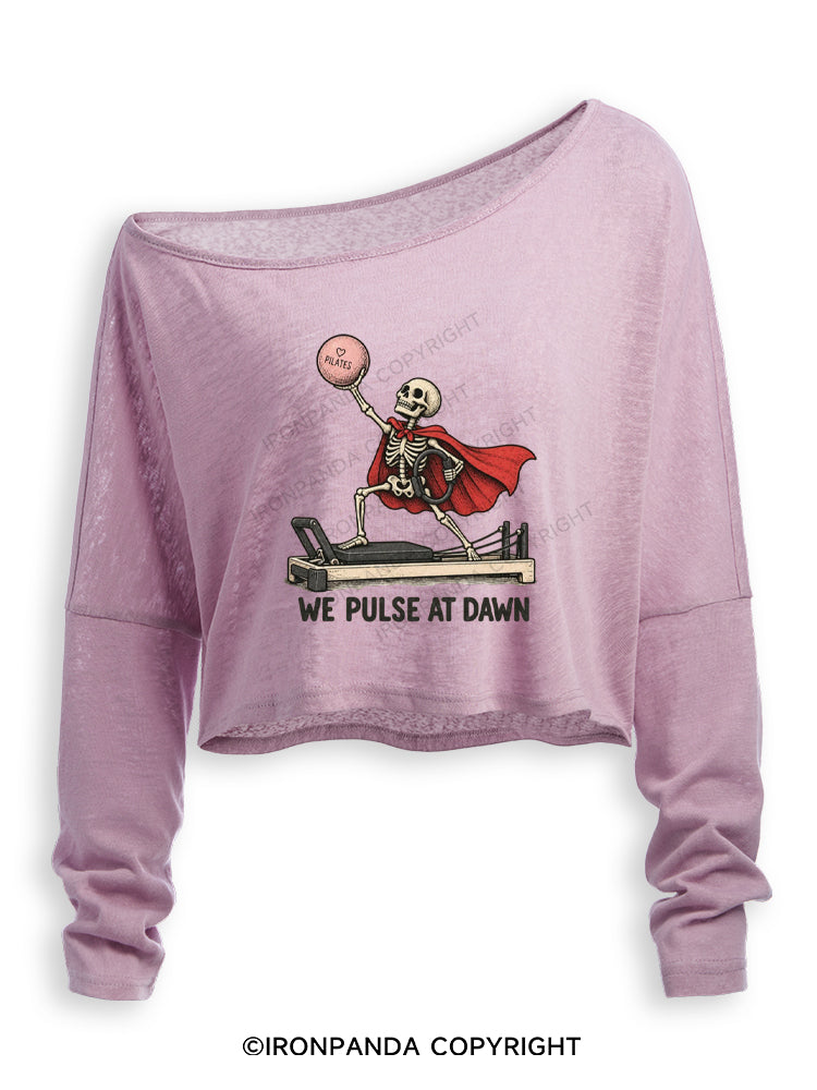 WE PULSE AT DAWN Off Shoulder Long Sleeve Crop Top