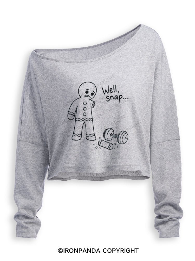Well Snap Christmas Gingerbread Off Shoulder Long Sleeve Crop Top