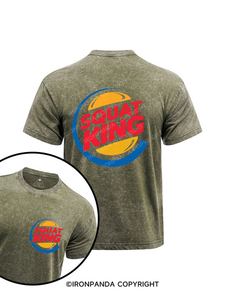 Squat King Fitness Humor Printed Washed Gym Shirt