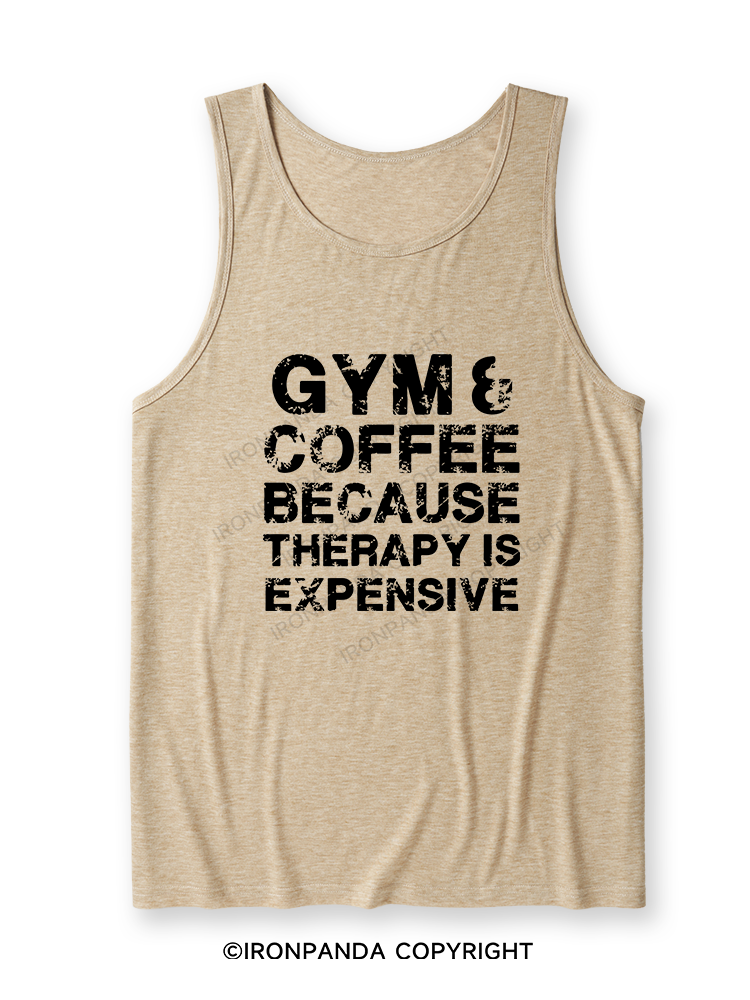 GYM&COFFEE BECAUSE THERAPY IS EXPENSIVE Ultra Soft Heather Tank