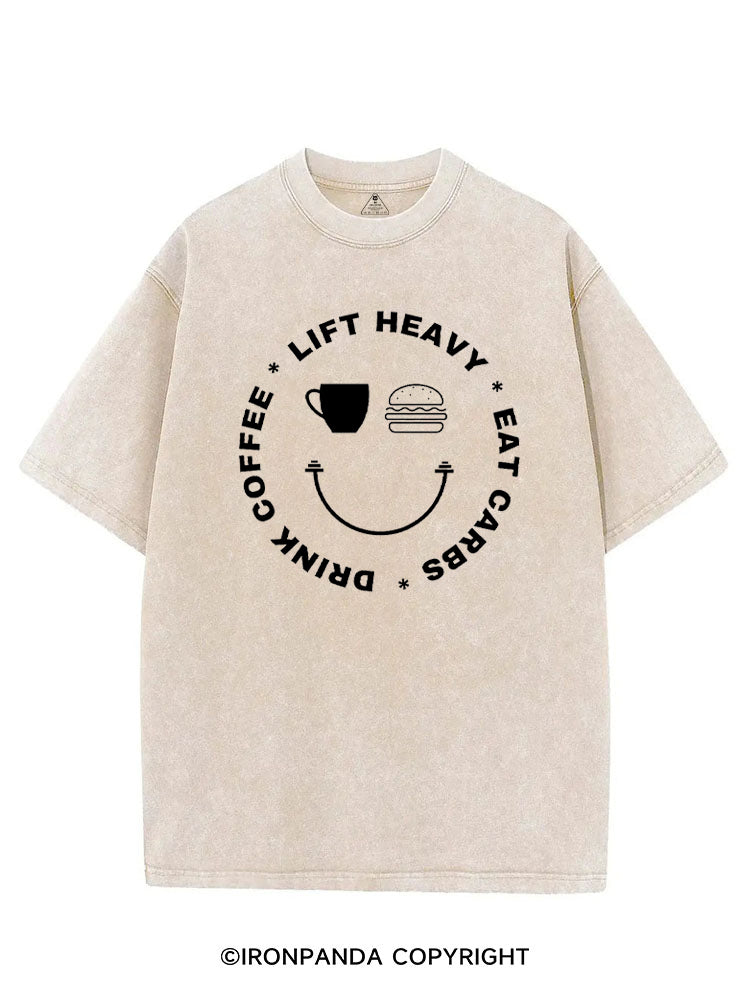 DRINK COFFEE LIFT HEAVY EAT CARBS VINTAGE GYM SHIRT