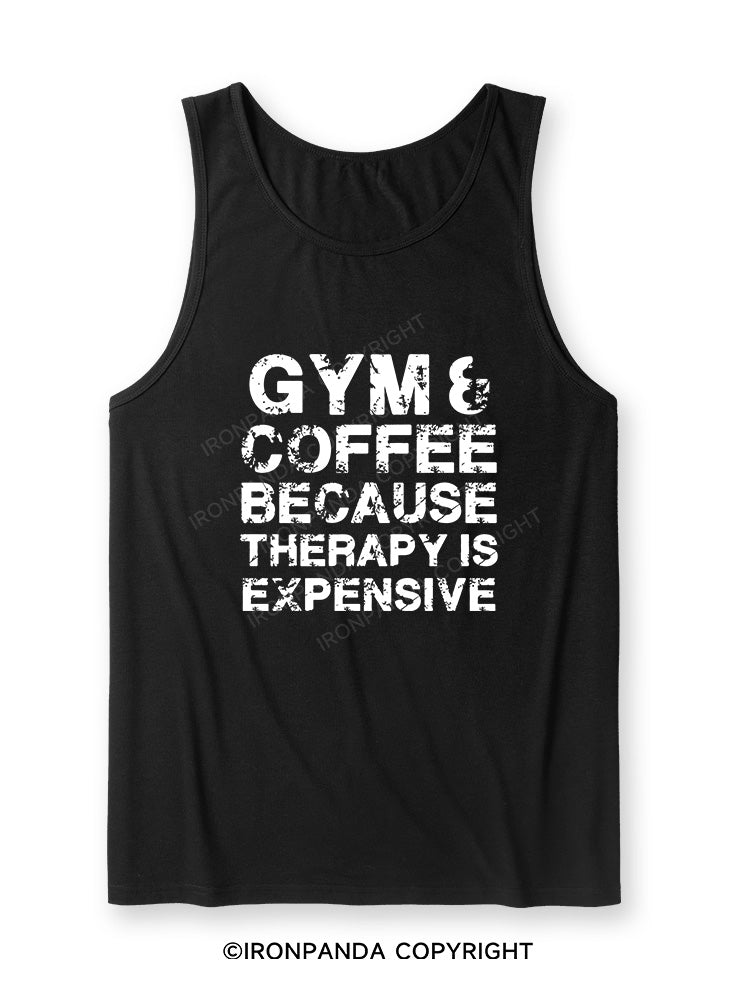 GYM&COFFEE BECAUSE THERAPY IS EXPENSIVE Ultra Soft Heather Tank
