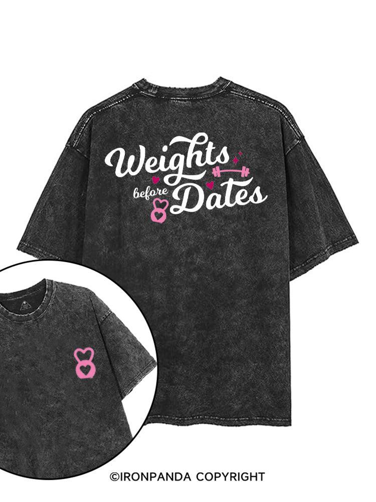 WEIGHTS BEFORE DATES FUNNY GYM printed Gym Shirt