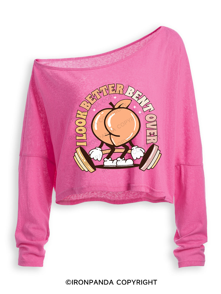 I LOOK BETTER BENT OVER Off Shoulder Long Sleeve Crop Top