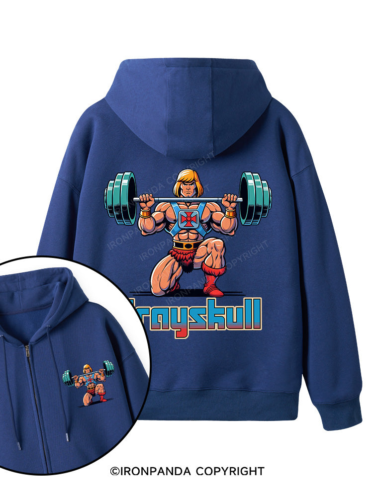 grayskull he man weightliting Double-Sided Printed Fleece Zip Up Hoodie