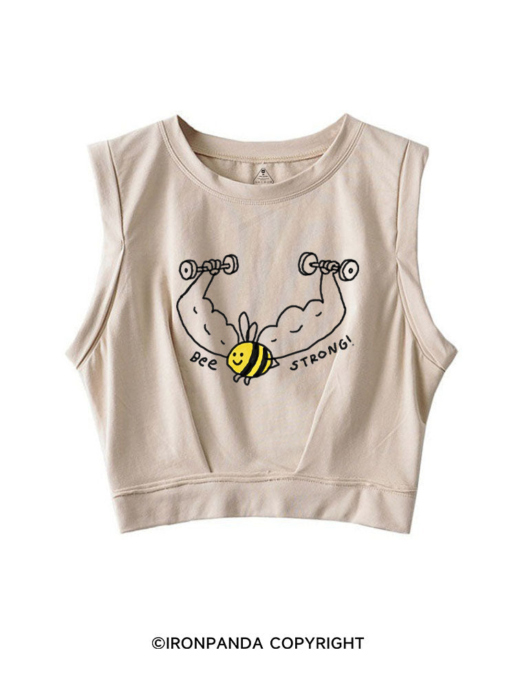 BEE STRONG! FUNNY GYM SLEEVELESS CROP TOPS