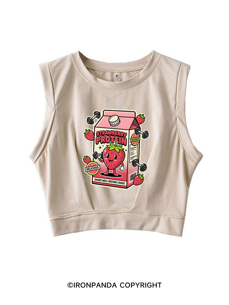 STRAWBERRY PROTEIN SHAKE WELL BEFORE CHAOS SLEEVELESS CROP TOPS