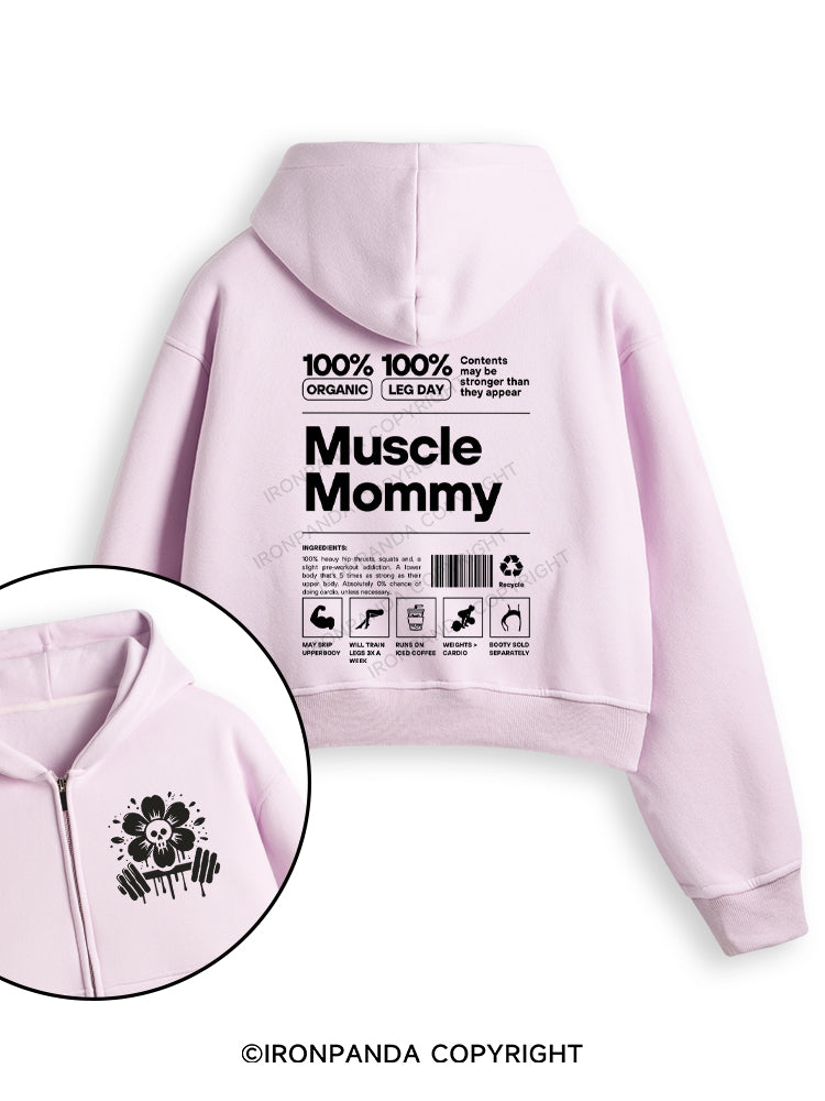 Muscle Mom Letters Fleece Crop Zip Up Hoodie