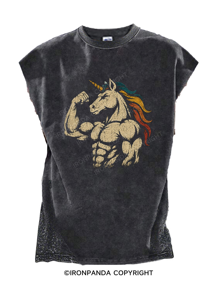 Retro Muscular Unicorn Power Fantasy Cut Off Tank