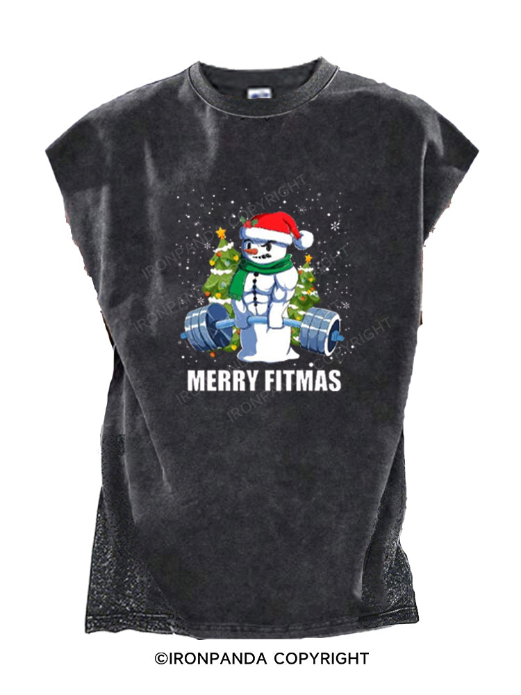 Merry Fitmas snowman Cut Off Tank