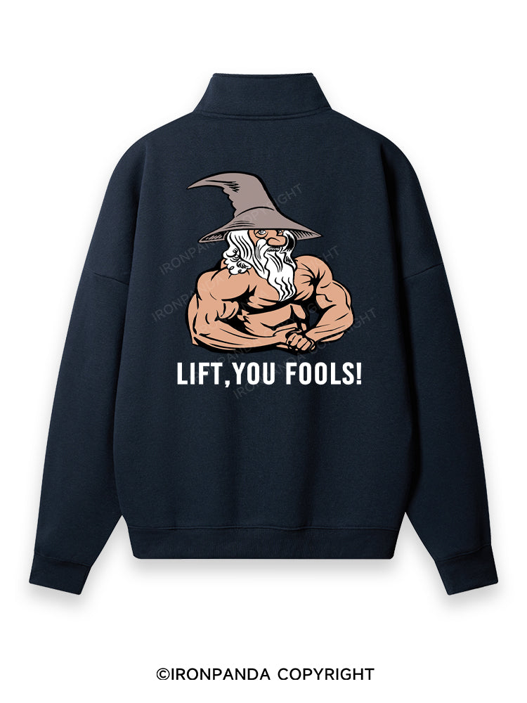 Lift You Fool Back Printed Quarter-Zip Fleece Sweatshirt