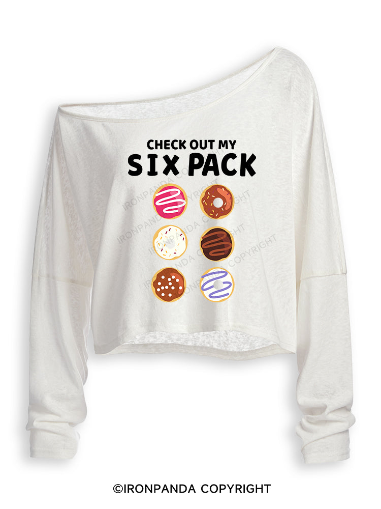 CHECK OUT MY SIX PACK Off Shoulder Long Sleeve Crop Top