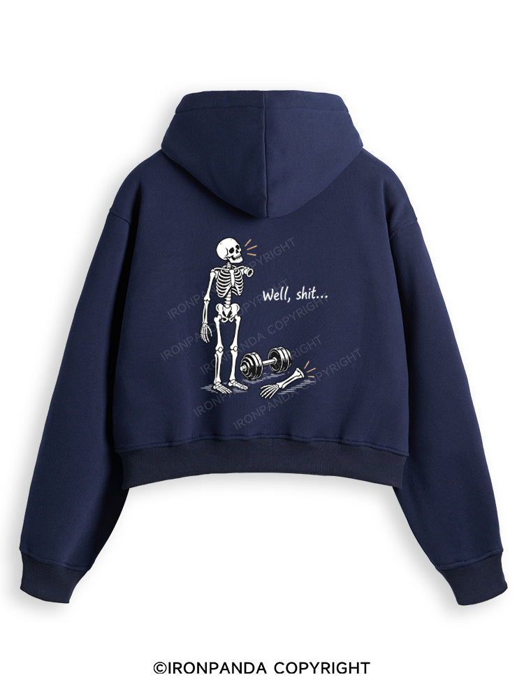 Well Shit Skeleton Fleece Crop Zip Up Hoodie