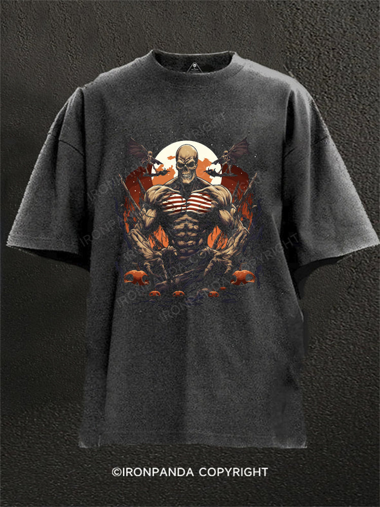 Scary Beast Creepy Swole Halloween Gains Washed Gym Shirt