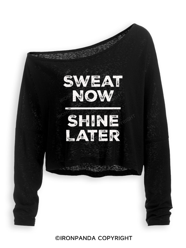 SWEAT NOW SHINE LATER WORKOUT Off Shoulder Long Sleeve Crop Top