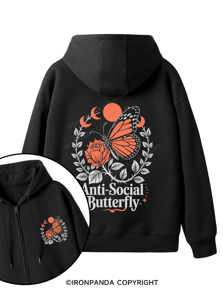 ANTI-SOCIAL BUTTERFLY Double-Sided Printed Fleece Zip Up Hoodie