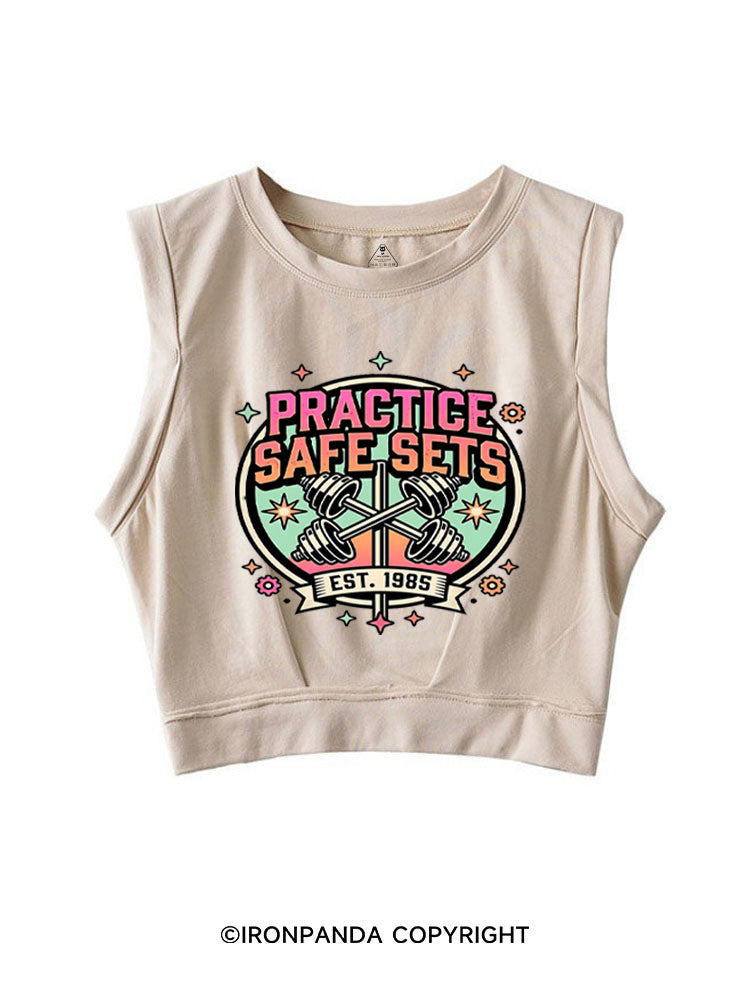 PRACTICE SAFE SETS FUNNY RETRO SLEEVELESS CROP TOPS