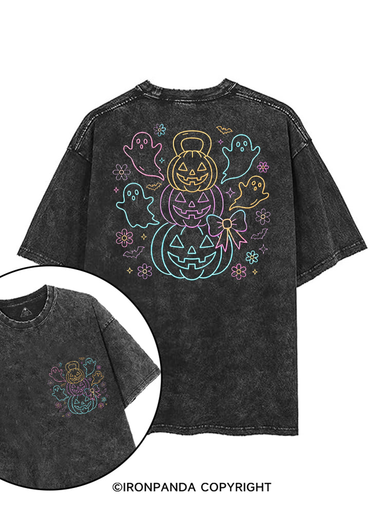 GHOSTLY KETTLEBELL PUMPKINS printed Gym Shirt