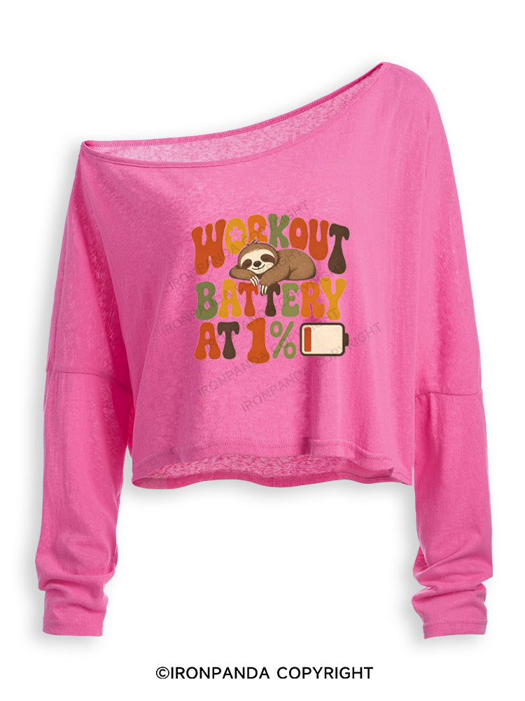 WORKOUT BATTERY AT 1% SLOTH Off Shoulder Long Sleeve Crop Top