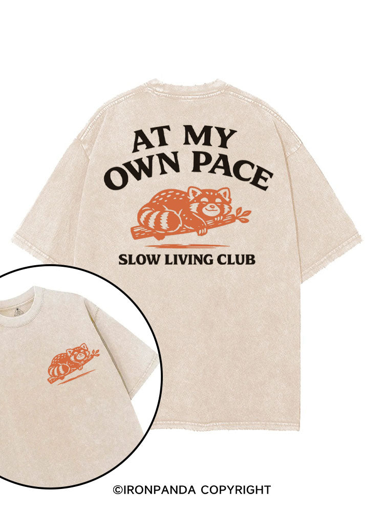 AT MY OWN PACE SLOW LIVING CLUB RACCOON printed Gym Shirt