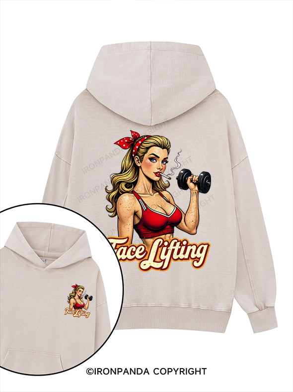 face lifting Printed Washed Gym Hoodie