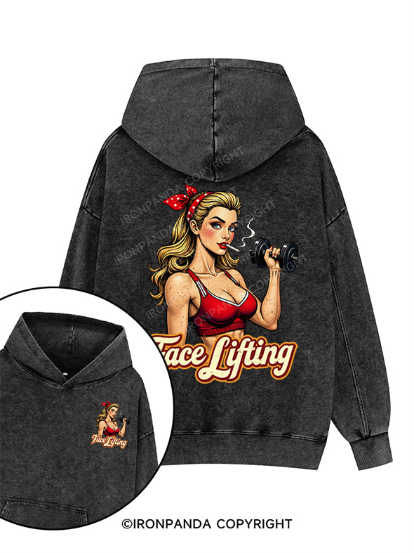 face lifting Printed Washed Gym Hoodie