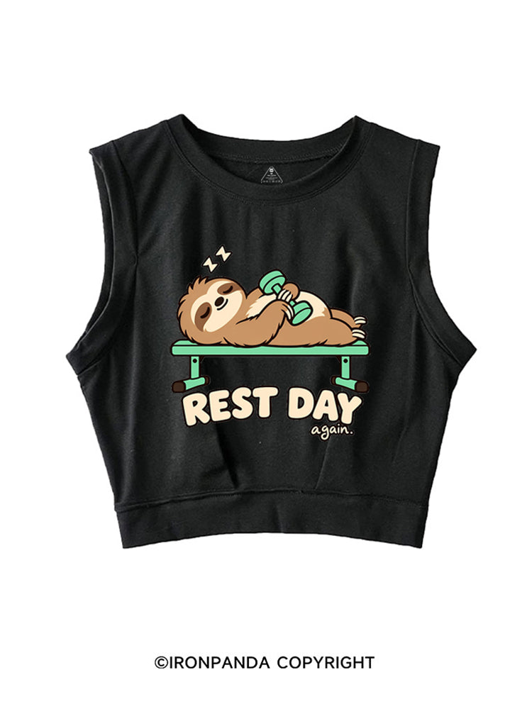 Rest Day Again Lazy Sloth SLEEVELESS CROP TOPS