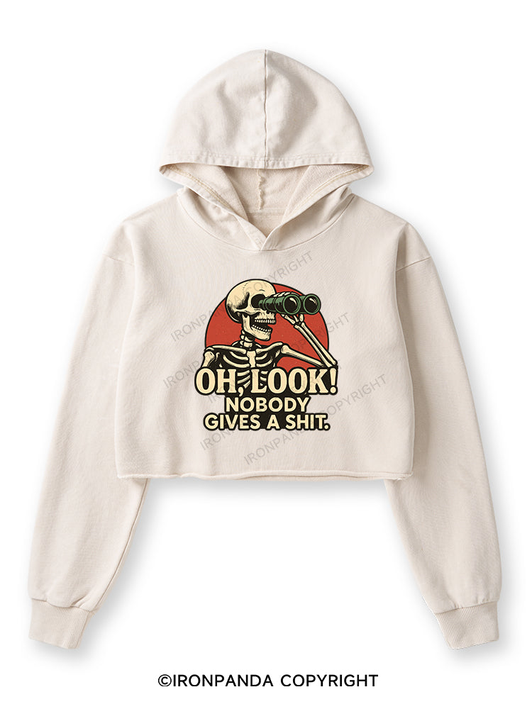 OH, LOOK! NOBODY GIVES A SHIT Washed Crop Hoodie