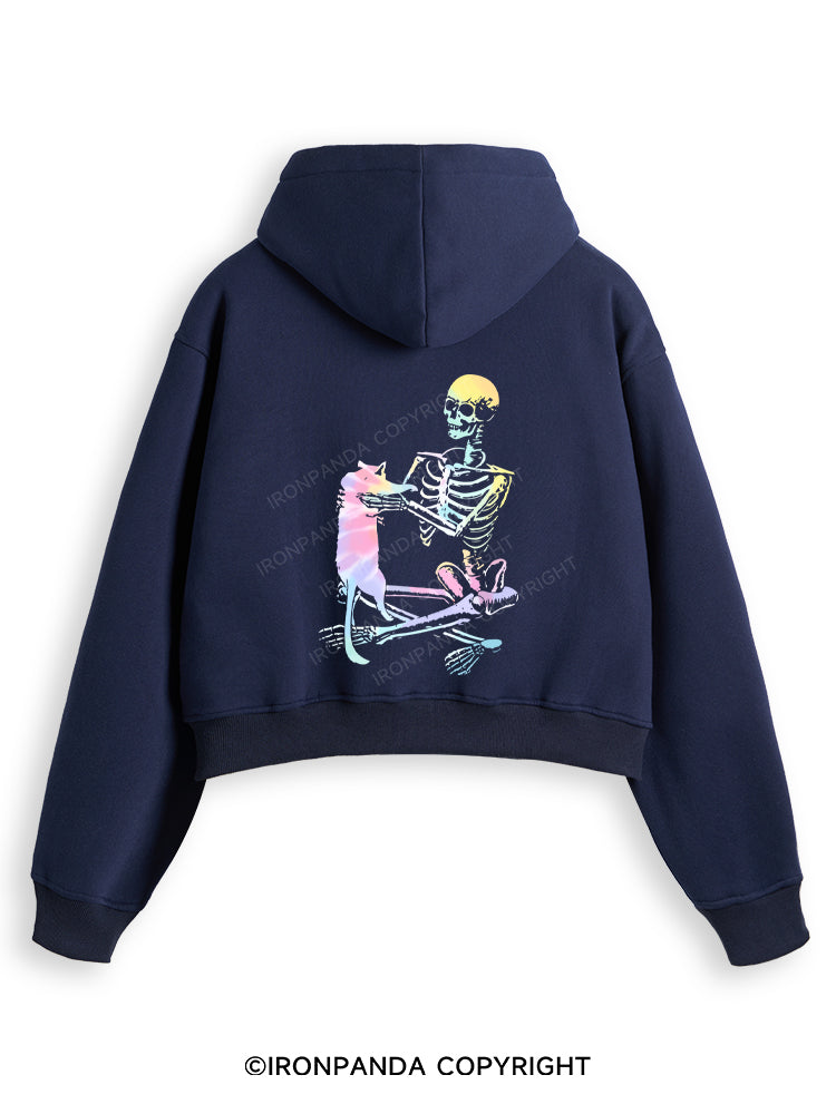 LIFT HEAVY. PET CATS Fleece Crop Zip Up Hoodie