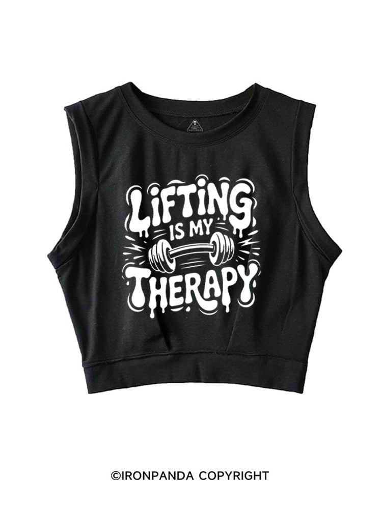 LIFTING IS MY THERAPY POSITIVE GYM VIBE SLEEVELESS CROP TOPS