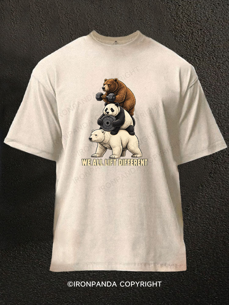 WE ALL LIFT DIFFERENT FUNNY Washed Gym Shirt
