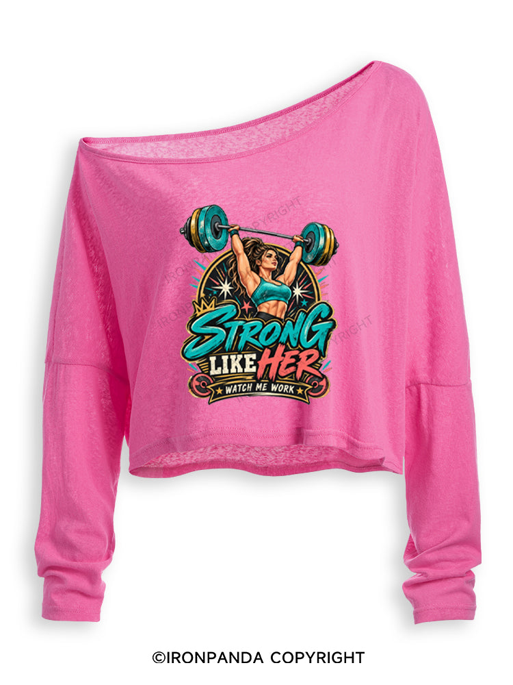Strong Like Her Weightlifting Off Shoulder Long Sleeve Crop Top
