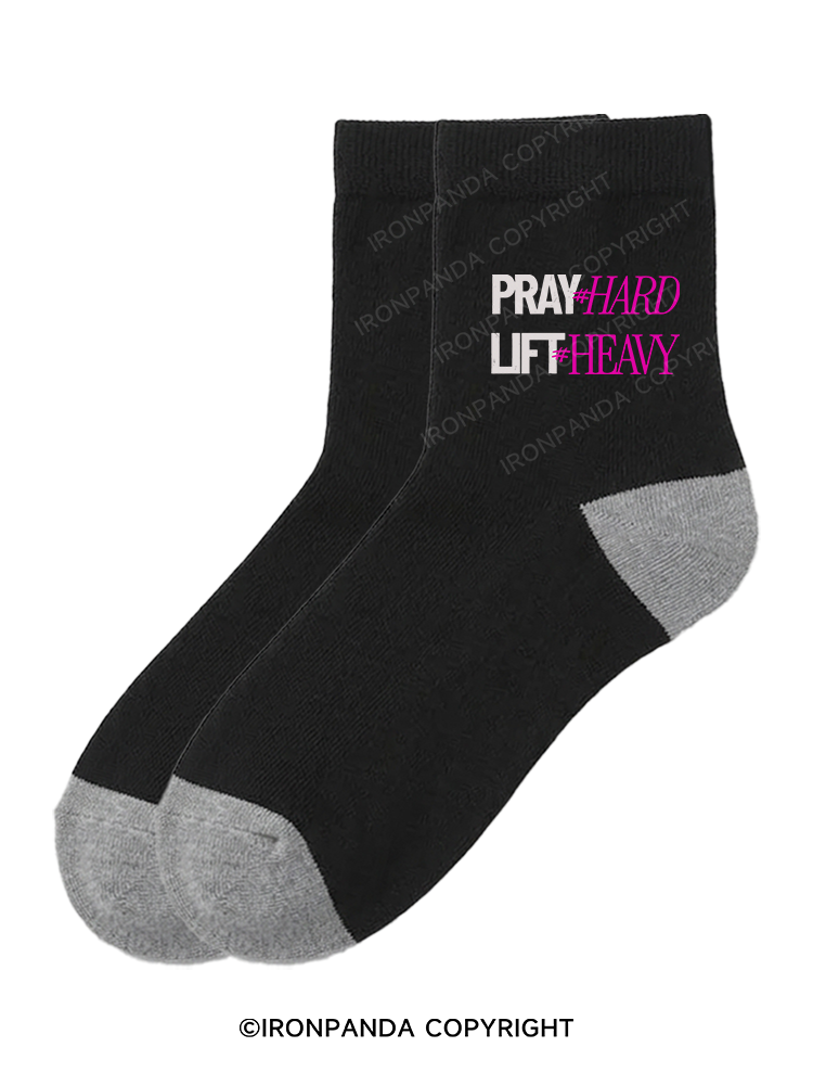 PRAY HARD # LIFT HEAVY GYM Crew Socks