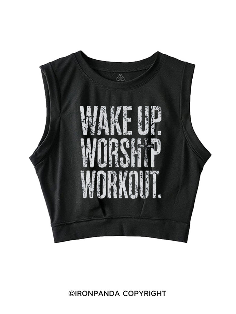 WAKE UP WORSHIP WORKOUT JESUS SLEEVELESS CROP TOPS