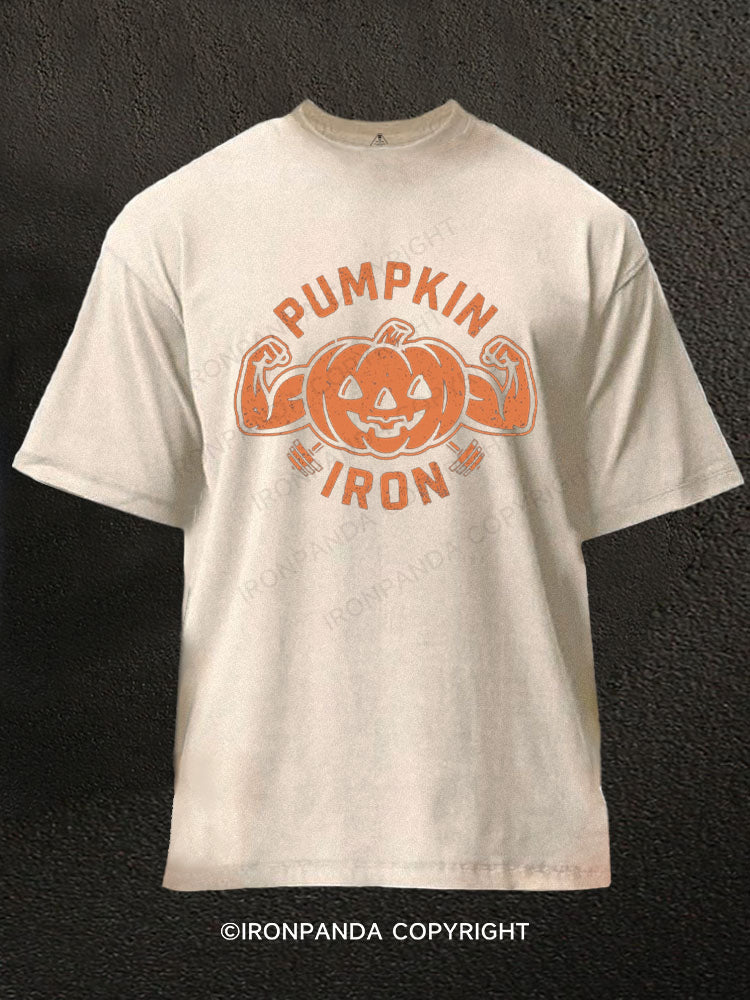 Pumpkin Iron Funny Washed Gym Shirt