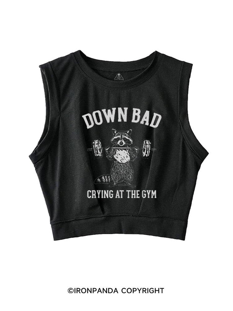 Down Bad Crying at the Gym Racoon SLEEVELESS CROP TOPS