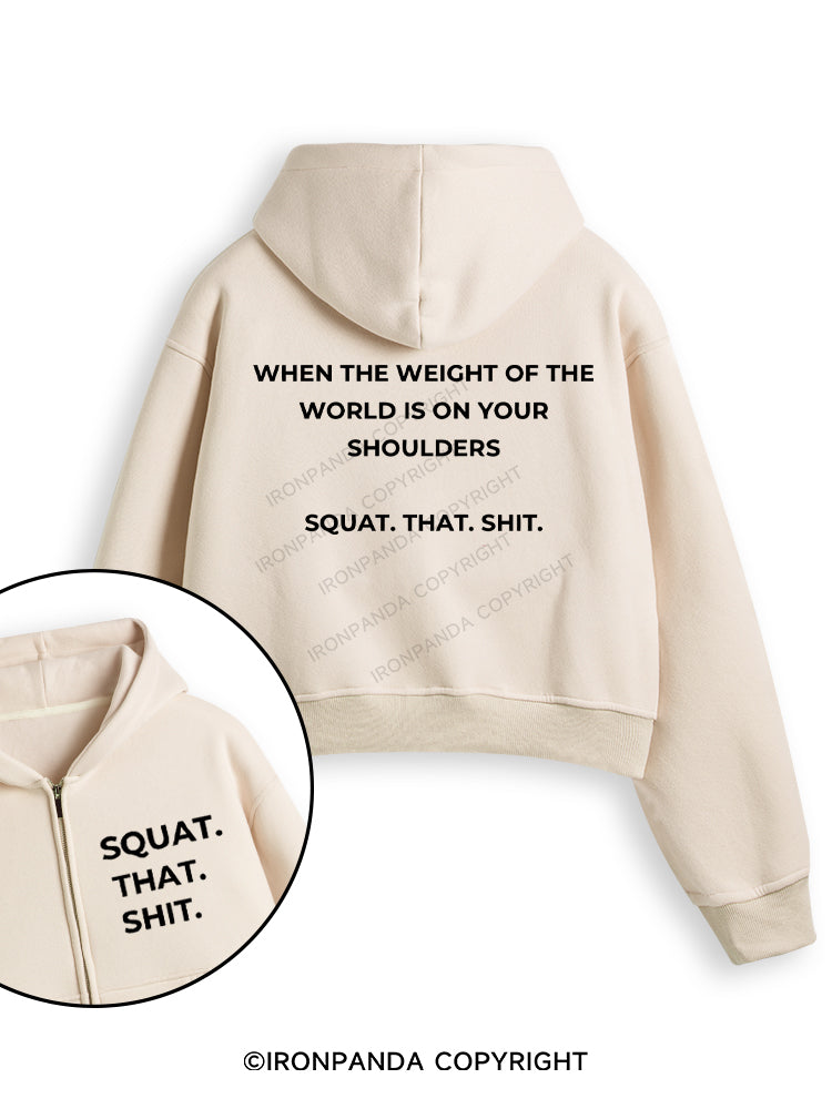 SQUAT. THAT. SHIT Fleece Crop Zip Up Hoodie