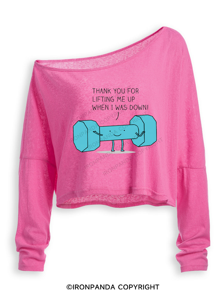 THANK YOU FOR LIFTING ME UP WHEN I WAS DOWN! Off Shoulder Long Sleeve Crop Top