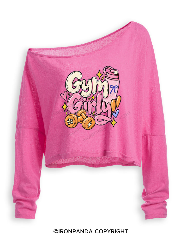 GYM GIRLY FUNNY WORKOUT Off Shoulder Long Sleeve Crop Top
