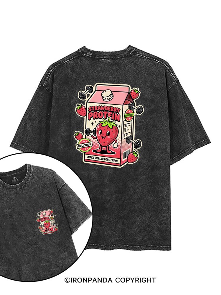 STRAWBERRY PROTEIN SHAKE WELL BEFORE CHAOS printed Gym Shirt