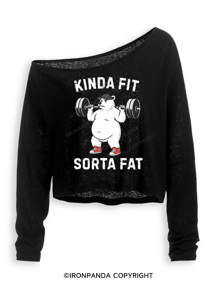 KINDA FIT, SORTA FAT WEIGHTLIFTING GYM Off Shoulder Long Sleeve Crop Top