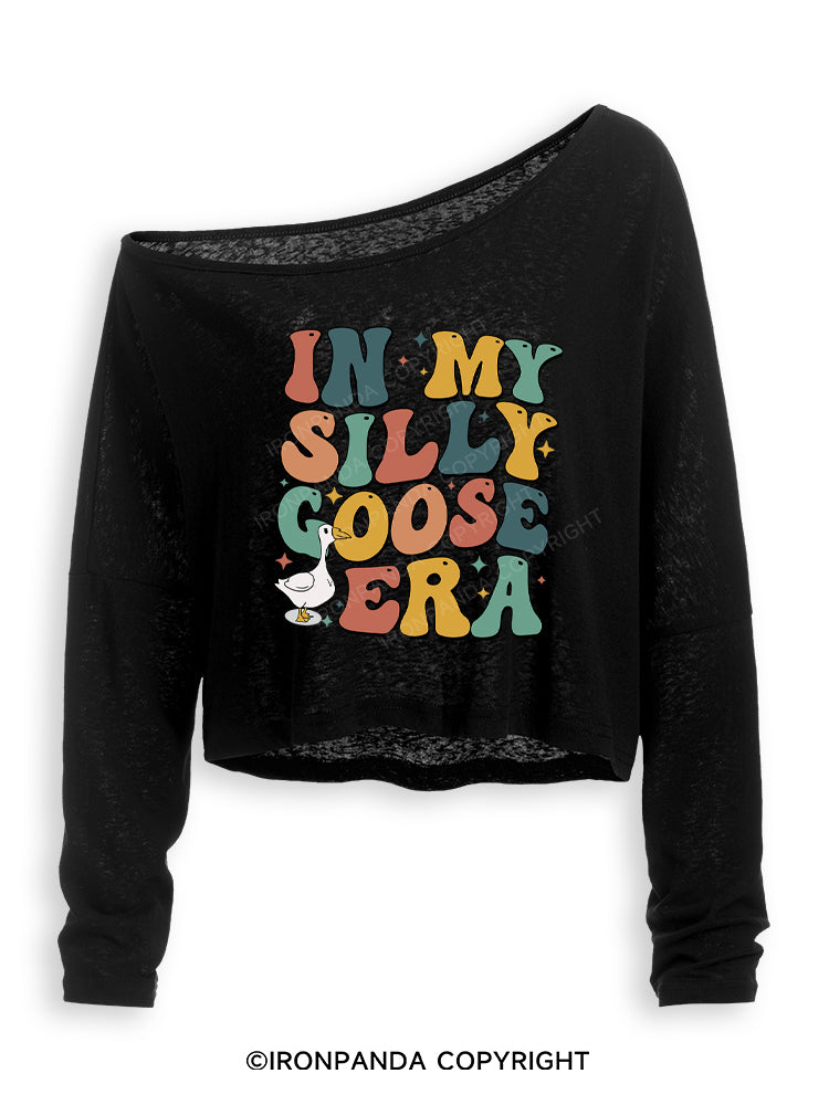 IN MY SILLY GOOSE ERA Off Shoulder Long Sleeve Crop Top