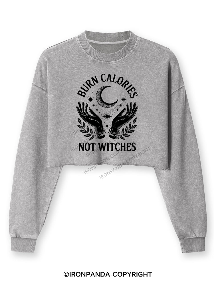 BURN CALORIES NOT WITCHES Washed Long-Sleeve Crop Top