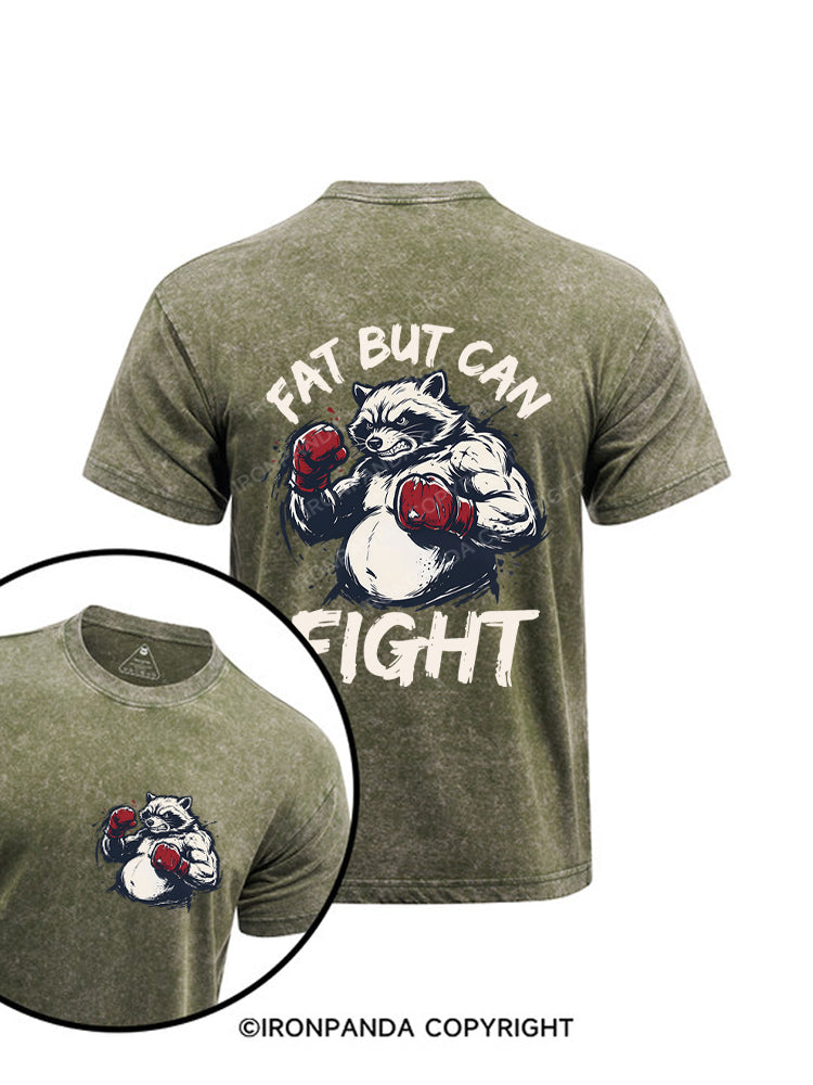 Fat But Can Fight Raccoon Printed Washed Gym Shirt