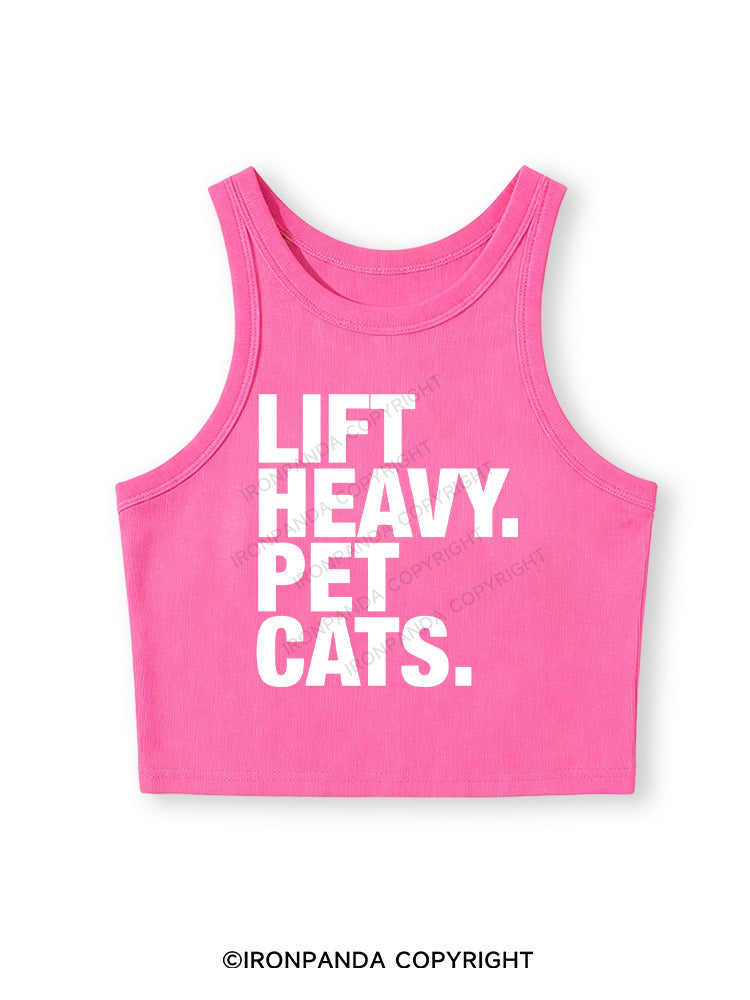 LIFT HEAVY PET CATS Fitted Crop Tank Top