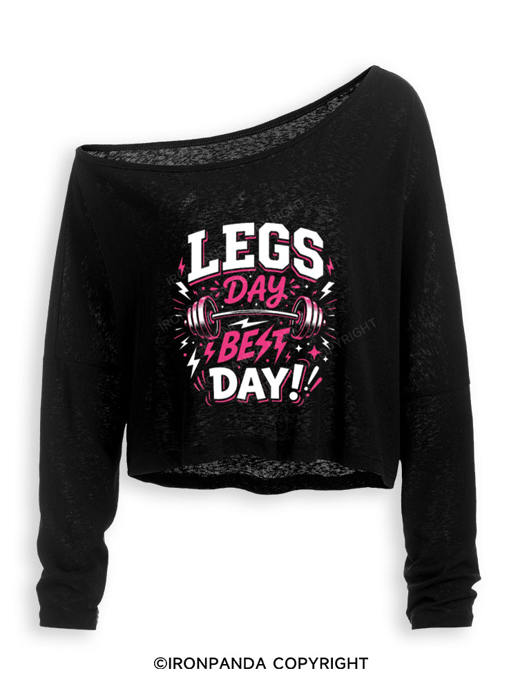 LEGS DAY BEST DAY！ Off Shoulder Long Sleeve Crop Top