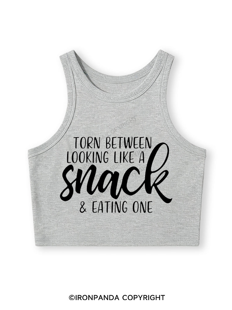 TORN BETWEEN A SNACK AND EAT ONE Fitted Crop Tank Top