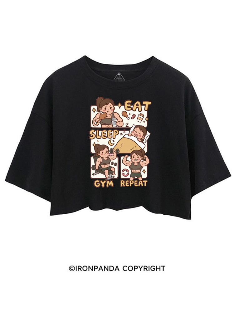 EAT SLEEP GYM REPEAT STRONG AND CUTE CROP TOPS